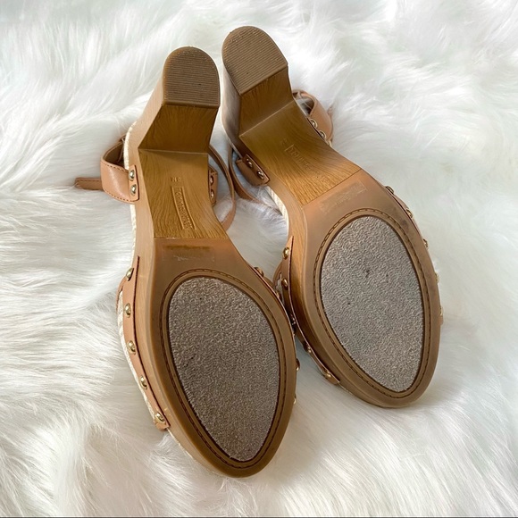 TOMMY HILFIGER Size 8 Faux Wood Linen Platform Sandals - Picture 10 of 11